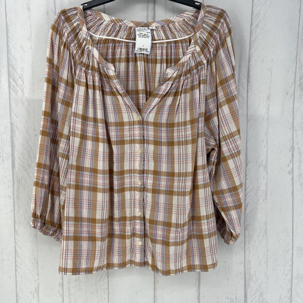 XL 3/4slv plaid button top