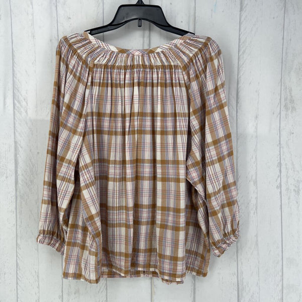 XL 3/4slv plaid button top