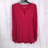 R36 L L/ S Striped Lace Up Neck