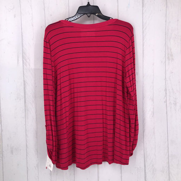 R36 L L/ S Striped Lace Up Neck