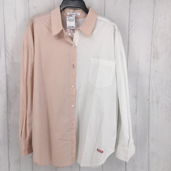 M l/s color block button down