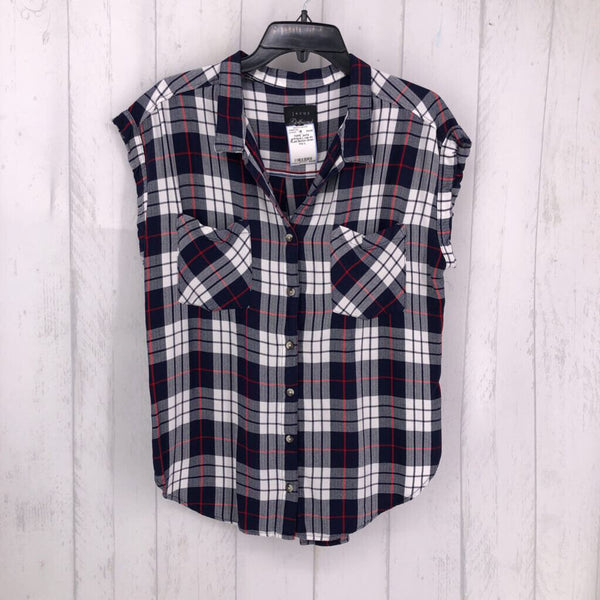 L cap slv PLaid Button down