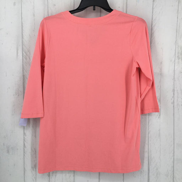 S 3/4 slv v-neck top