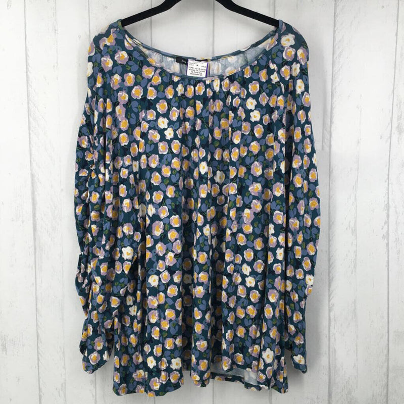 3X ruched l/s floral top