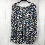 3X ruched l/s floral top