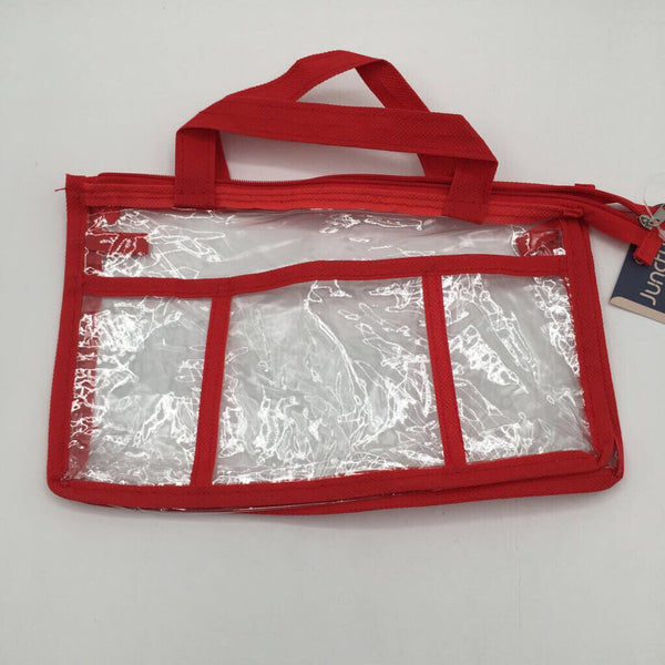 Clear Zipper Pouch w/ pockets - red