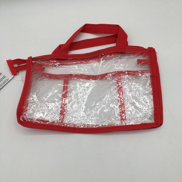 Clear Zipper Pouch w/ pockets - red