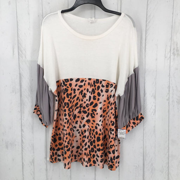 L s/s animal print color block top