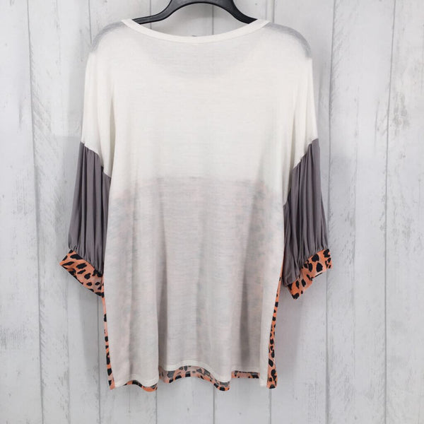 L s/s animal print color block top