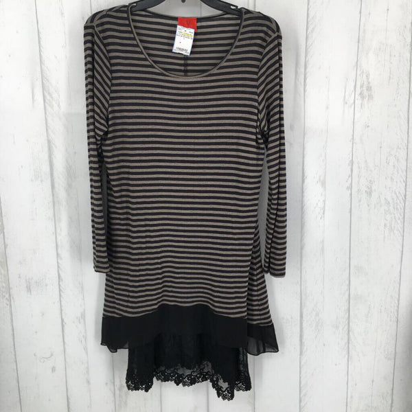 2pc L l/s stripe tunic w/ lace tan extender