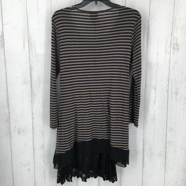 2pc L l/s stripe tunic w/ lace tan extender