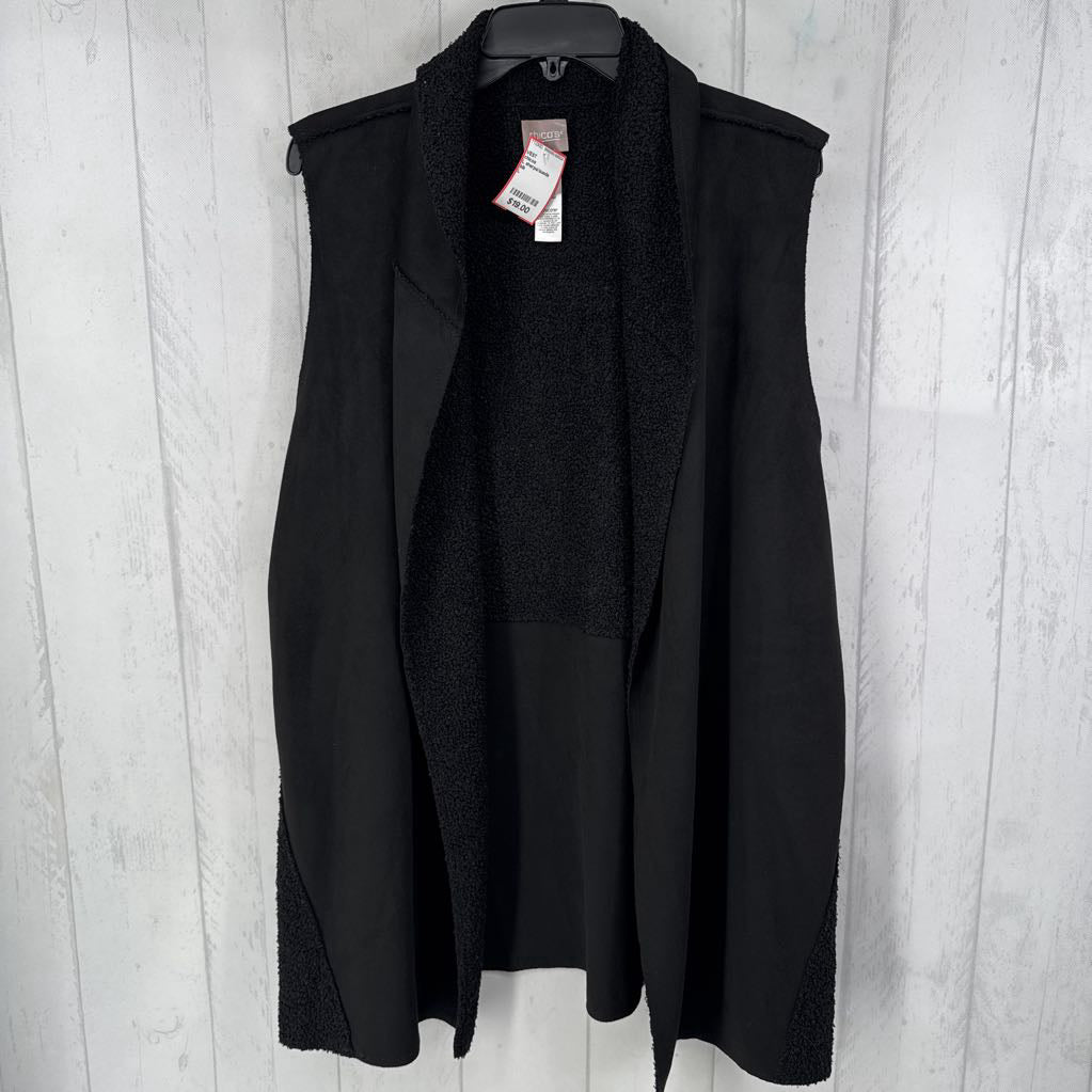 L sherpa/suede reversible drape vest