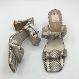 9 mid slide snakeskin print sandals