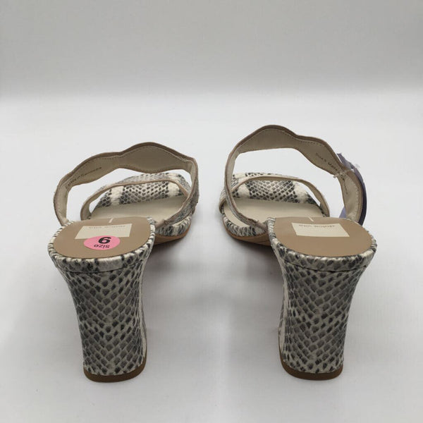 9 mid slide snakeskin print sandals