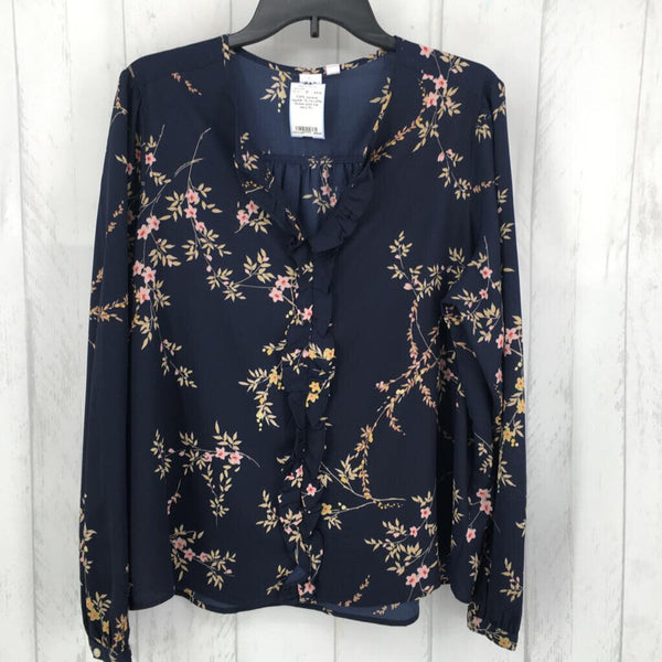 XL l/s ruffle flower print top