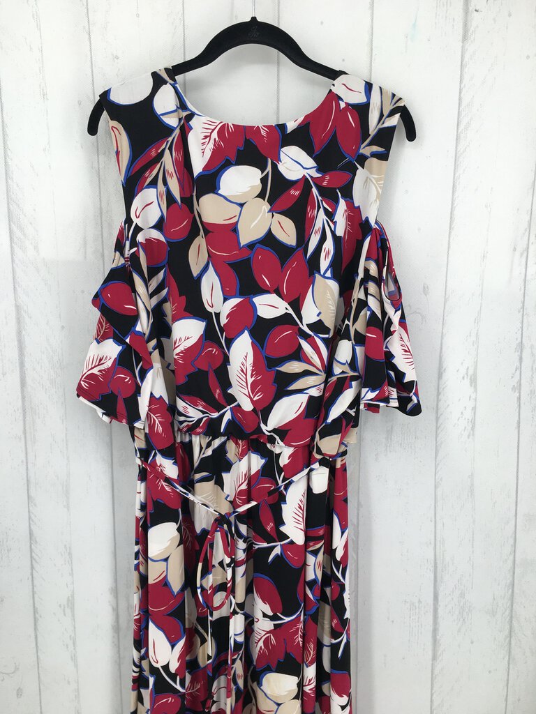 3X Flo print off shoulder tie waist