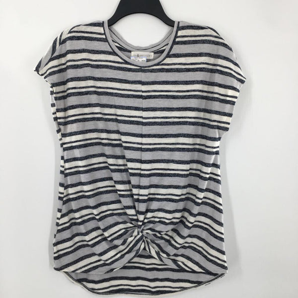 M Striped gathered hem cap sleeve