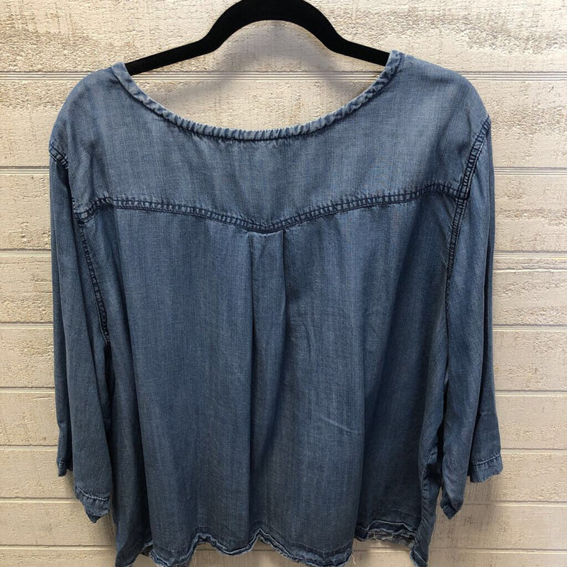 3X Chambray raw hem elbow slv