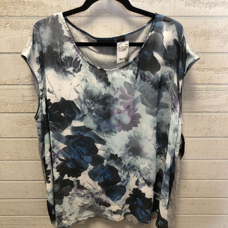 3X Sheer overlay flo print cap sleeve