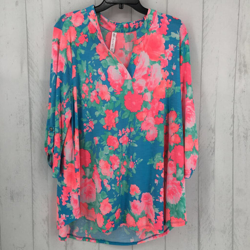 NWT XL 3/4 slv flower print top