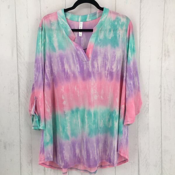 NWT 2x 3/4 slv tie-dye v-neck top