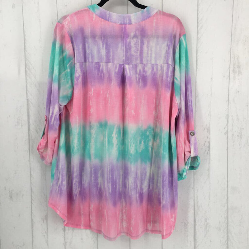 NWT 2x 3/4 slv tie-dye v-neck top