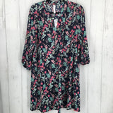 NWT 2x elbow slv v-neck flower print dress