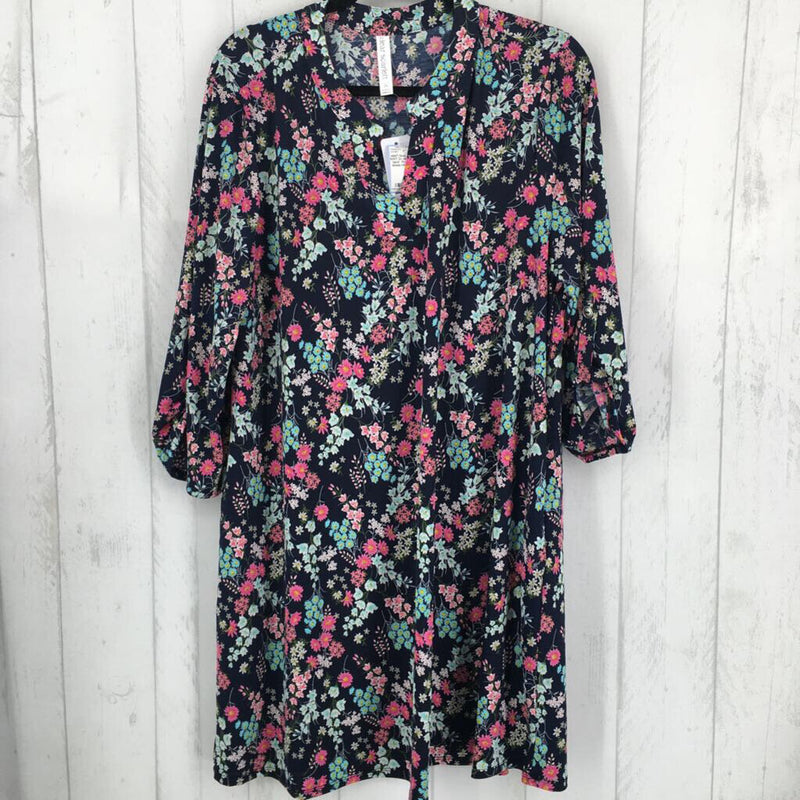 NWT 2x elbow slv v-neck flower print dress