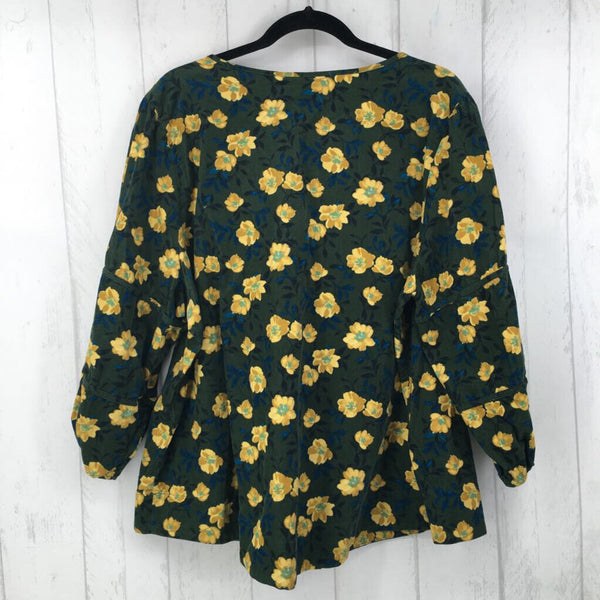 2x 3/4 slv flower print corduroy top