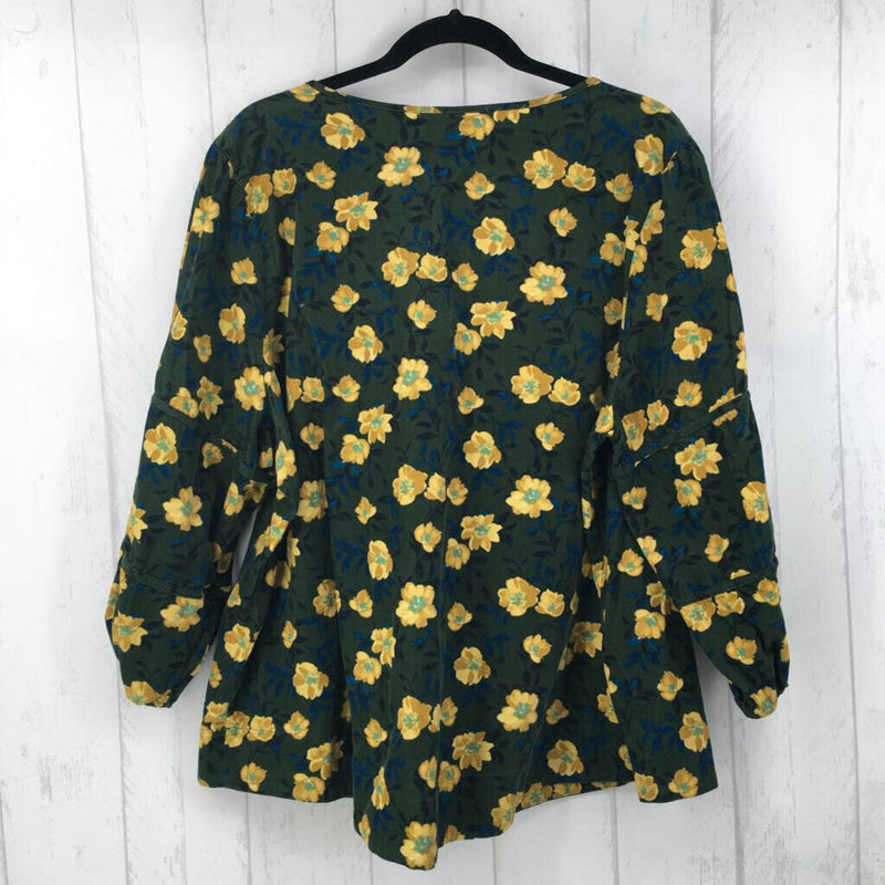 2x 3/4 slv flower print corduroy top