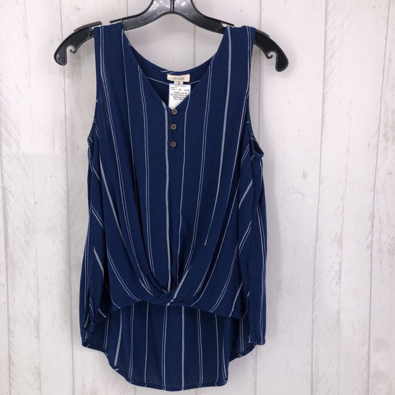 M Striped button neck gathered hem