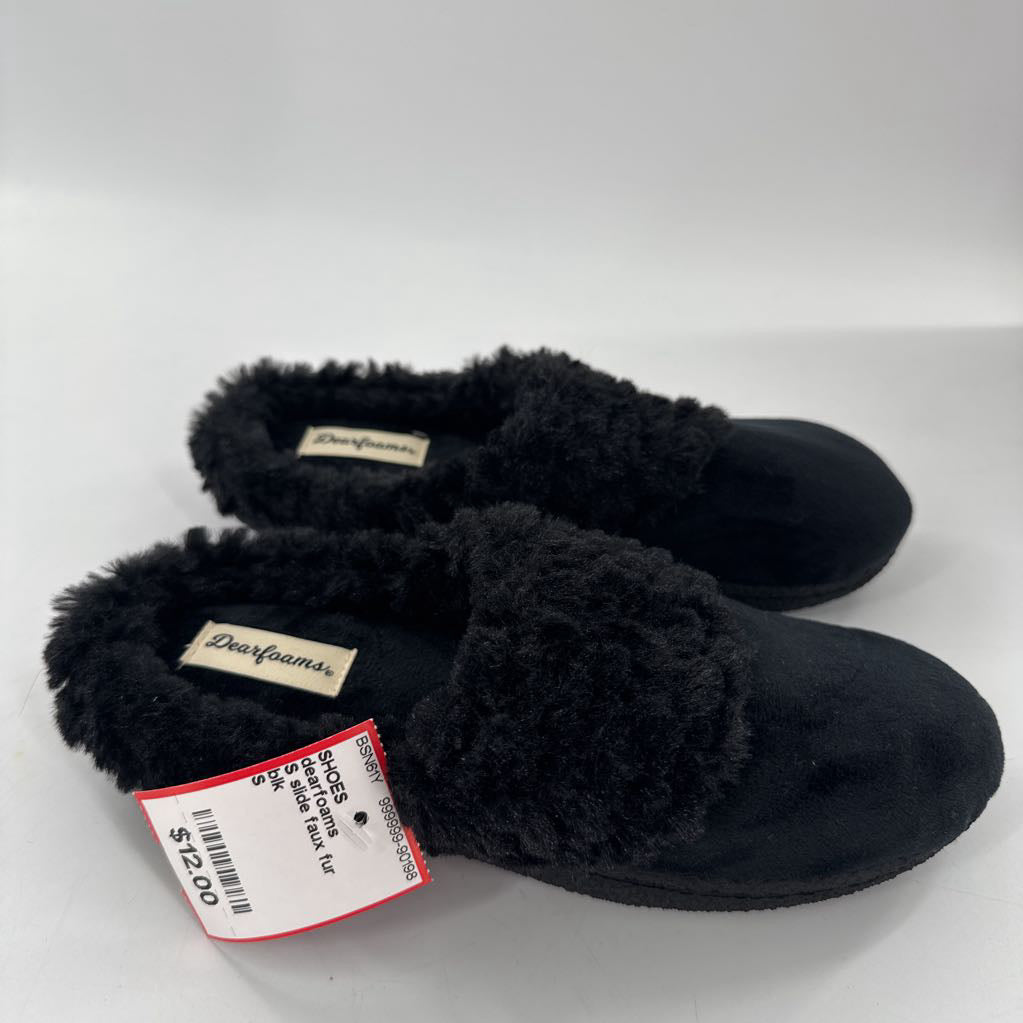 S slide faux fur slippers