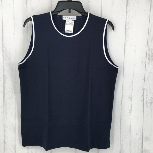 XL Round neck white trim tank