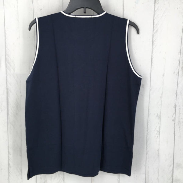 XL Round neck white trim tank