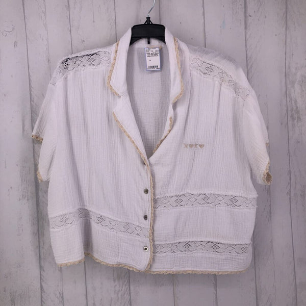 M Gauze lace trim button down S/S