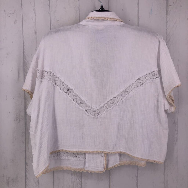 M Gauze lace trim button down S/S