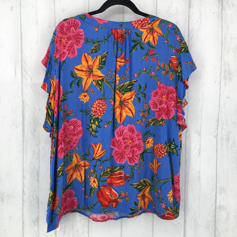 3x Flo Print V neck flutter slv