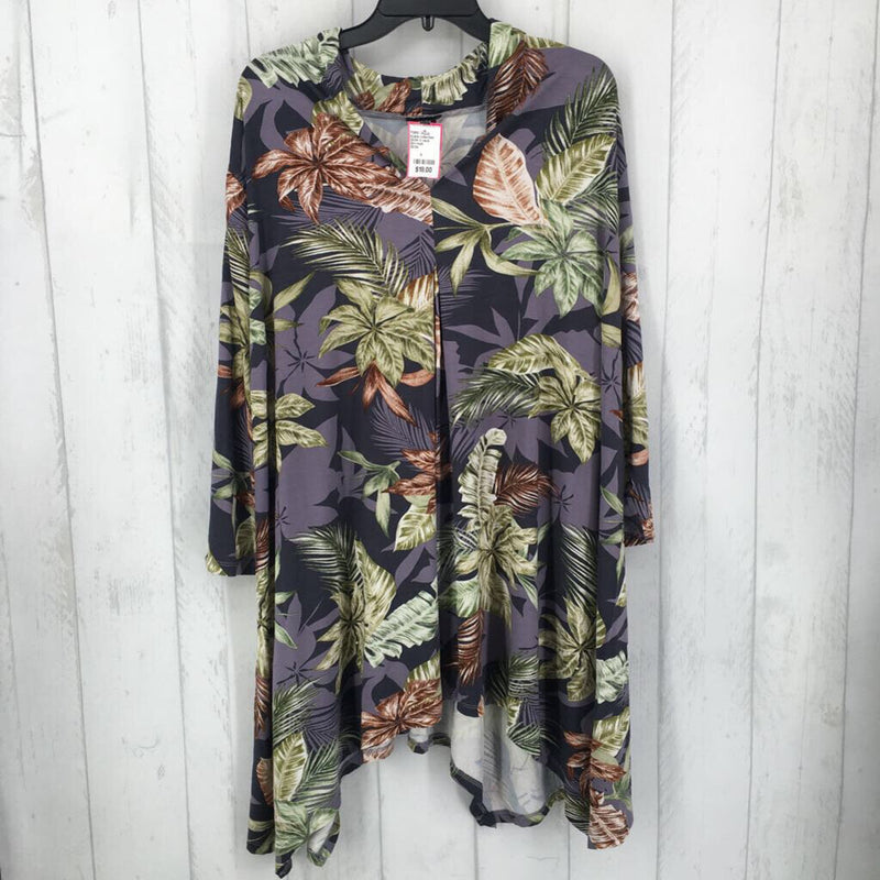 22/24 V neck tropical print 3/4 slv