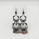 silvertone bird earrings w/turquoise & amber detail