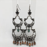 silvertone bird earrings w/turquoise & amber detail