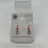 silvertone drop earring w/orange bead