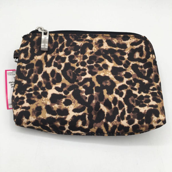 detachable animal print double zip pouch