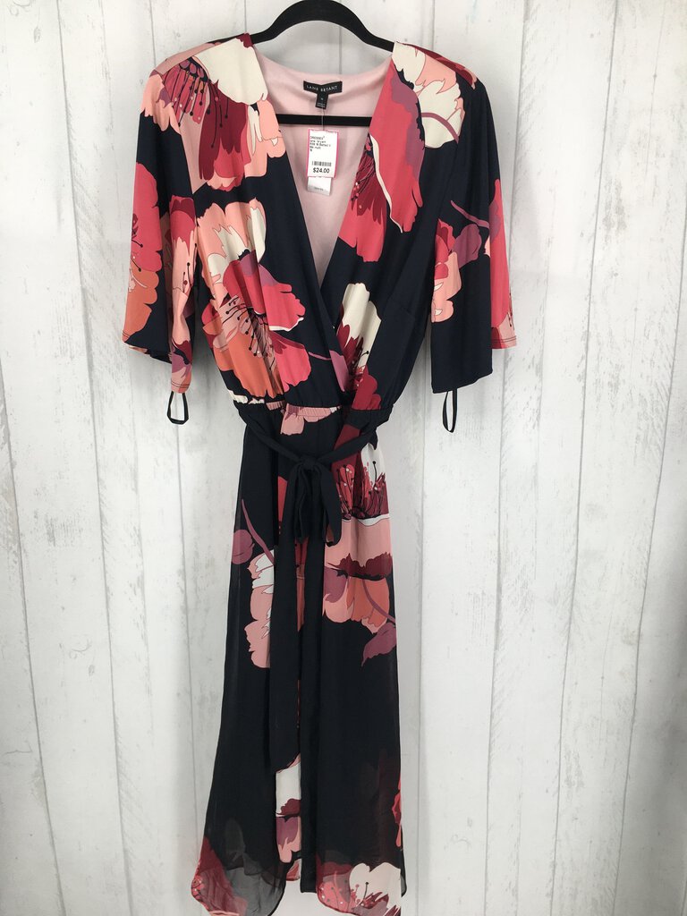 R89 16 Belted V neck flo print flutter slv