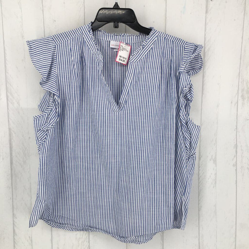 M/L Striped ruffle slv v-neck