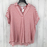 XL Striped v-neck tab slv