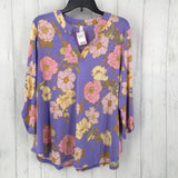 NWT L tab slv v-neck floral top