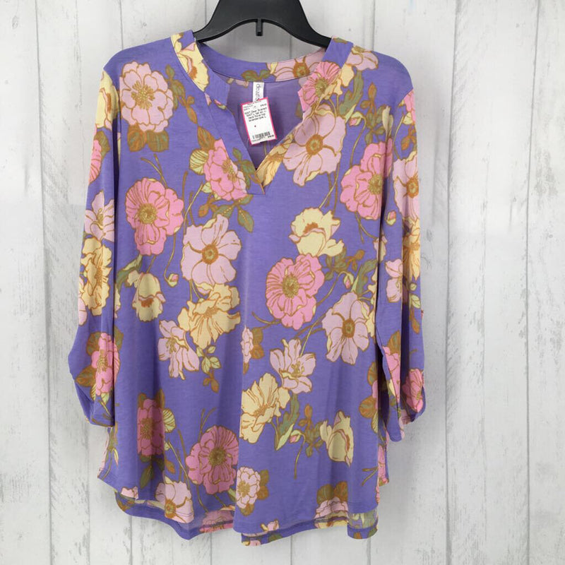 NWT L tab slv v-neck floral top