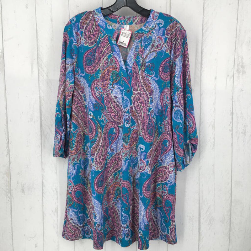 NWT M tab slv paisley v-neck dress