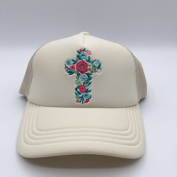 crm floral cross trucker hat