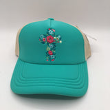 turquoise floral cross trucker hat